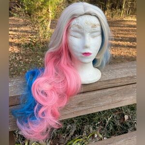 Blue,Pink & Blonde Long Women's Wig